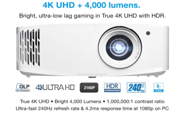 Optoma UHD38 Bright, True 4K UHD Gaming Projector - Image 2