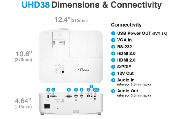 Optoma UHD38 Bright, True 4K UHD Gaming Projector - Image 8