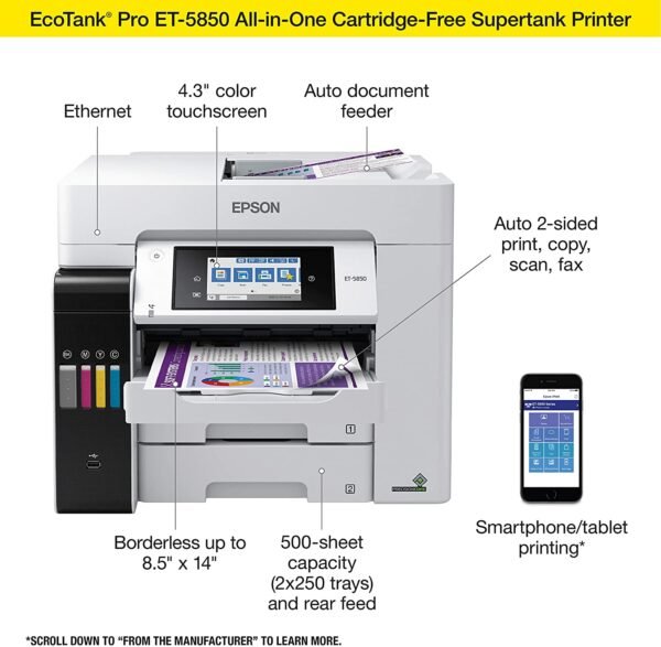Epson EcoTank Pro ET-5850 Wireless Color All-in-One - Image 3