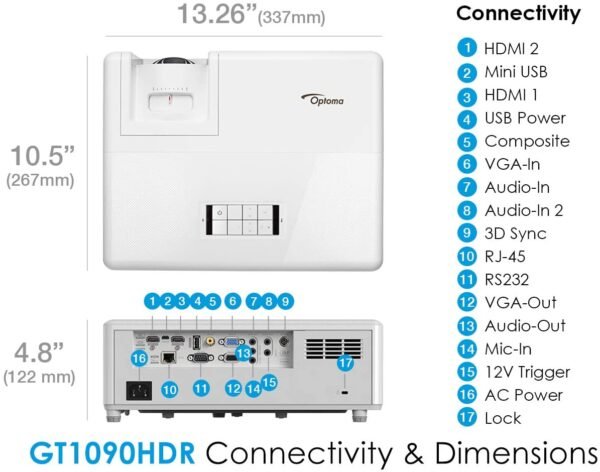 Optoma GT1090HDR Short Throw Laser Home Theater Projector - Image 8